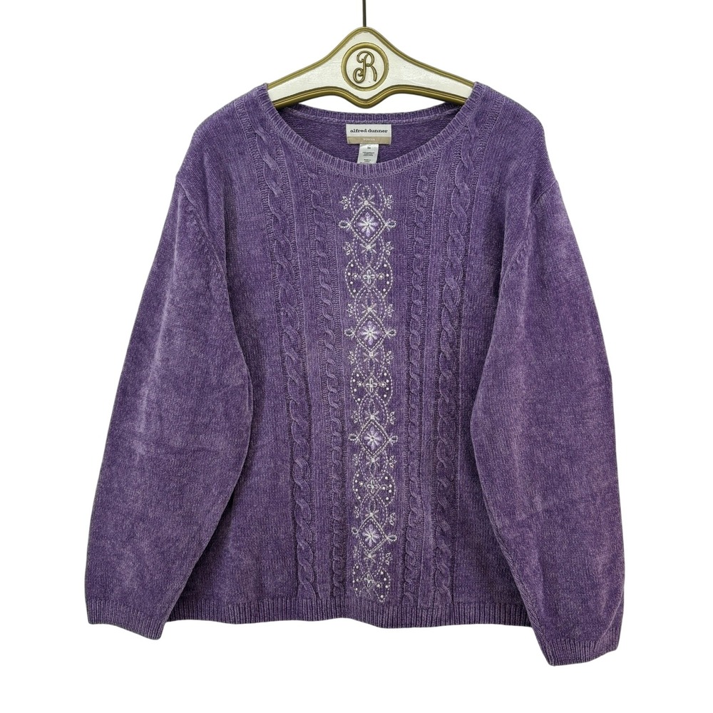 Vintage Purple Winter Sweater Woman 3X Snowflake Chenille Knit Holiday Comfy